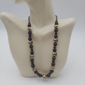 Brown & Goldtone Beaded Necklace 16"